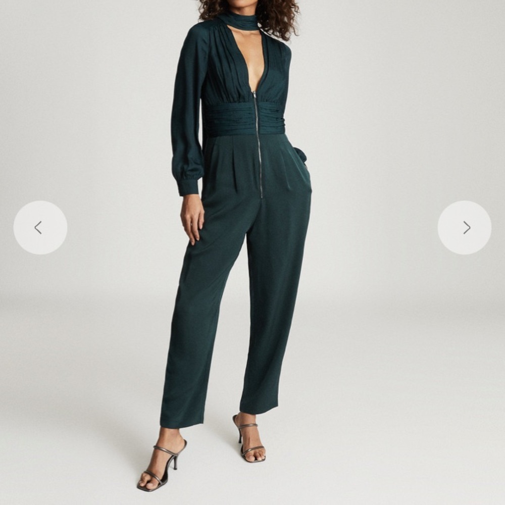 Reiss Kinley Plunge V-Neck Jumpsuit